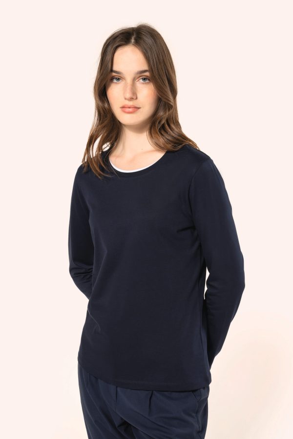 T-shirt Supima® decote redondo e manga comprida de senhora