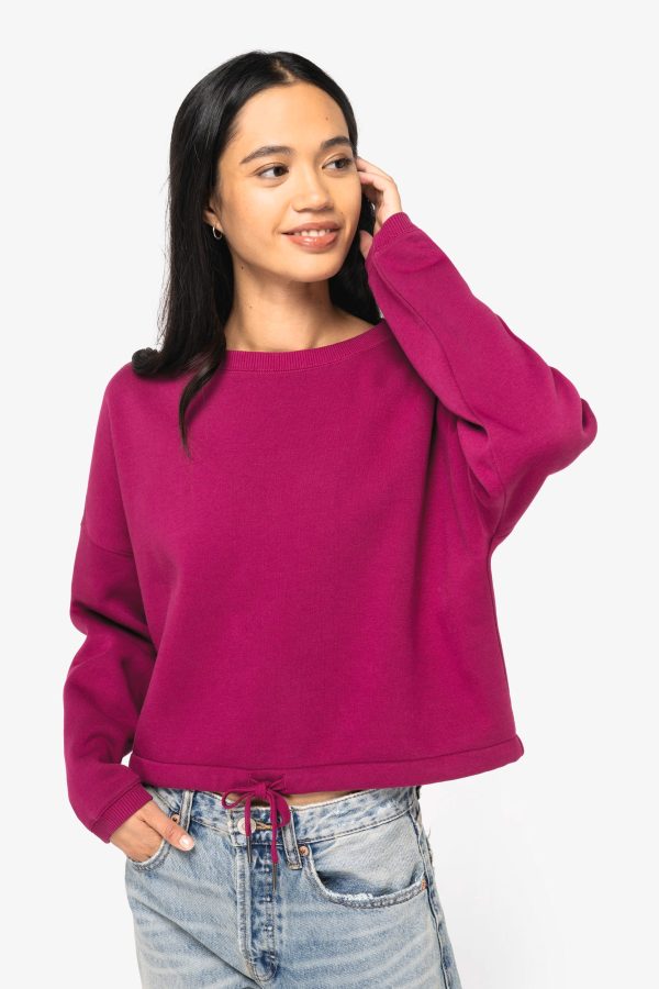 Sweatshirt eco-respons´ável decote redondo oversize crop de senhora
