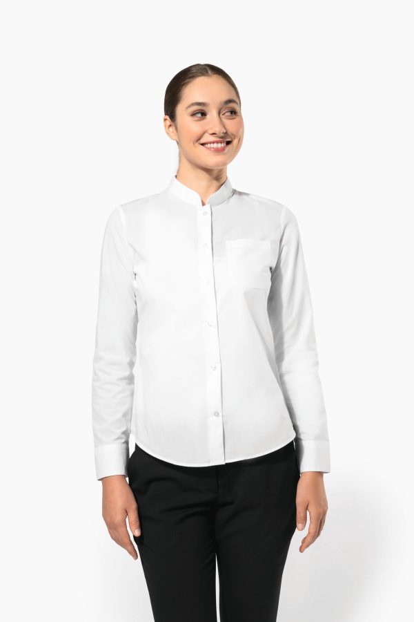 Camisa de senhora com gola à padre manga comprida